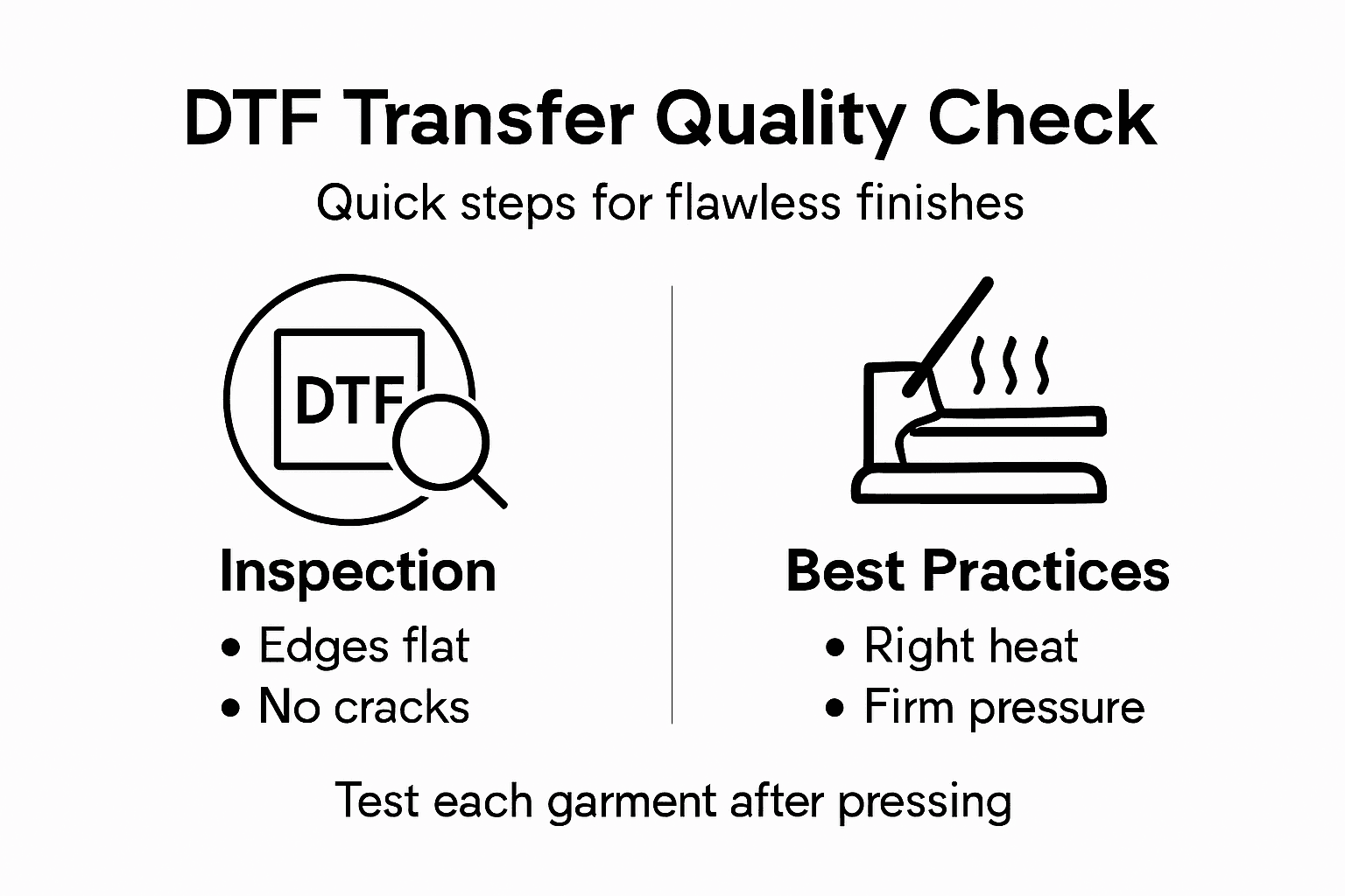 DTF transfer quality checklist infographic