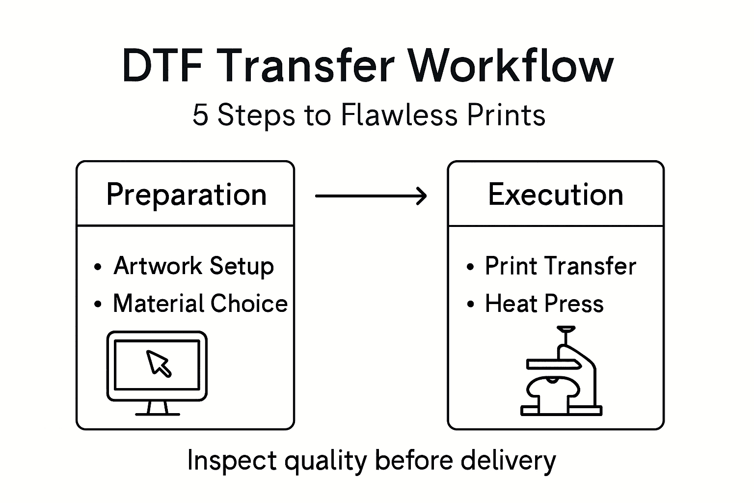 Infographic of DTF transfer workflow steps