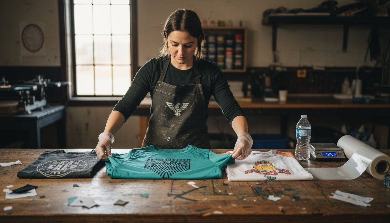 Specialist checks t-shirt print quality
