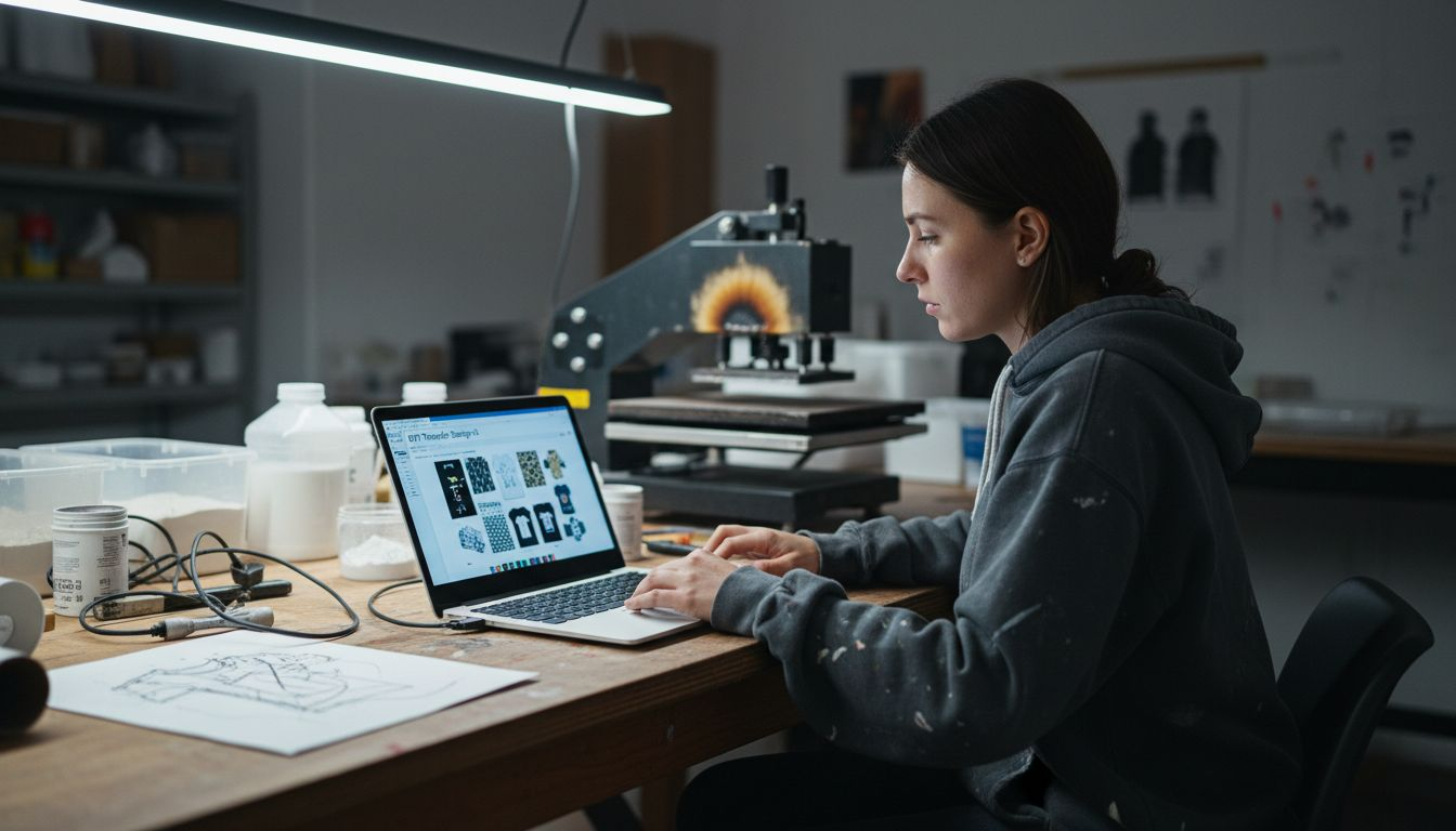 Designer preparing digital artwork for DTF