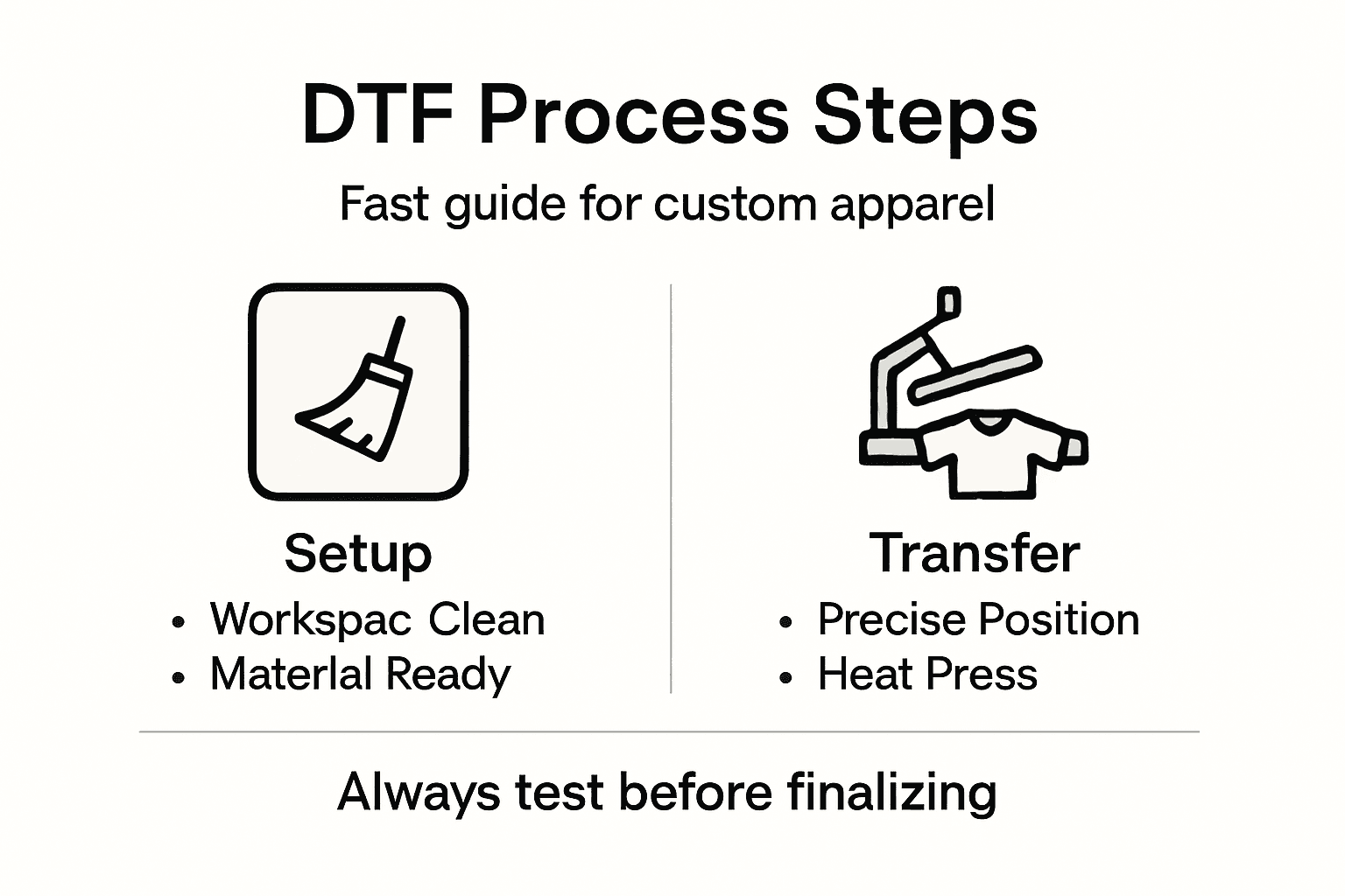 Infographic with DTF application steps overview