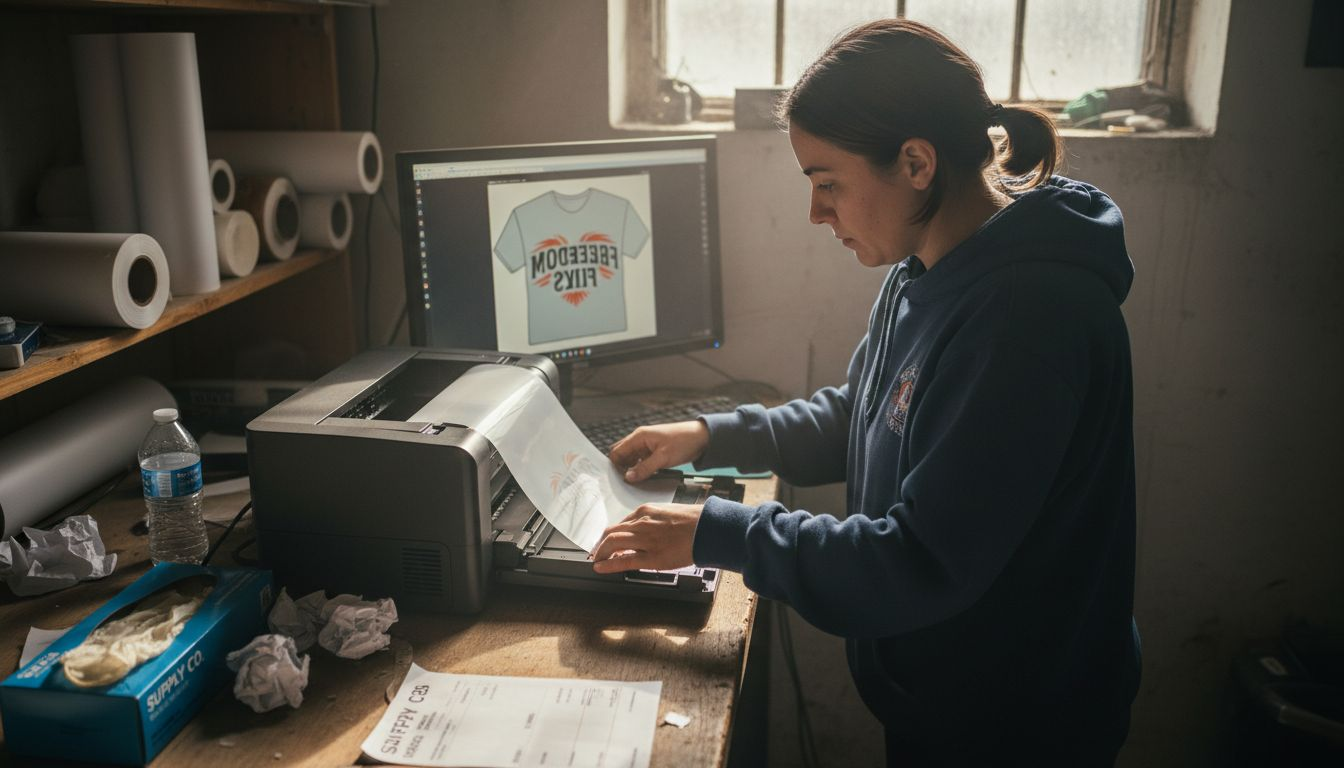 Designer loading DTF film into printer