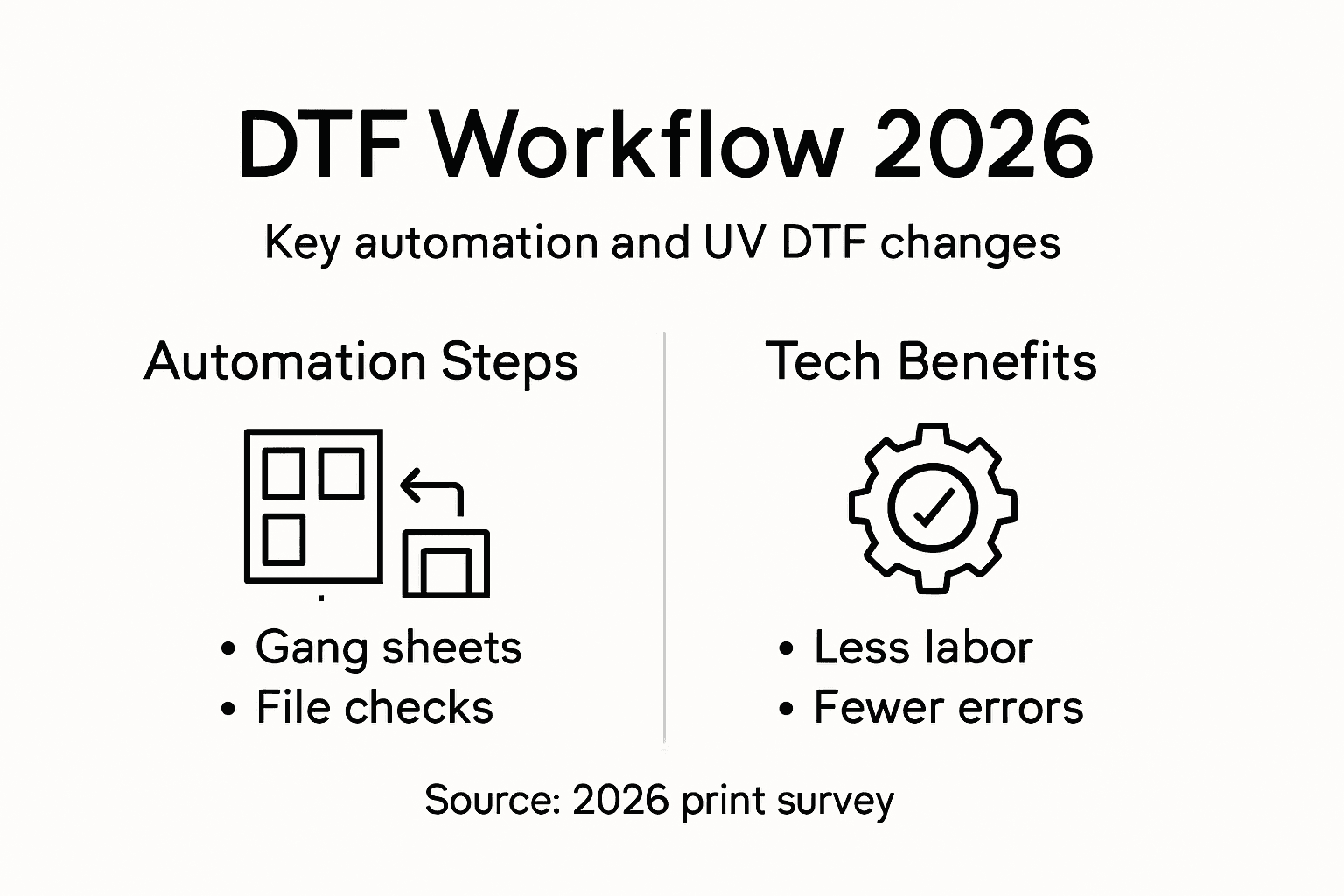 DTF workflow automation infographic with key trends