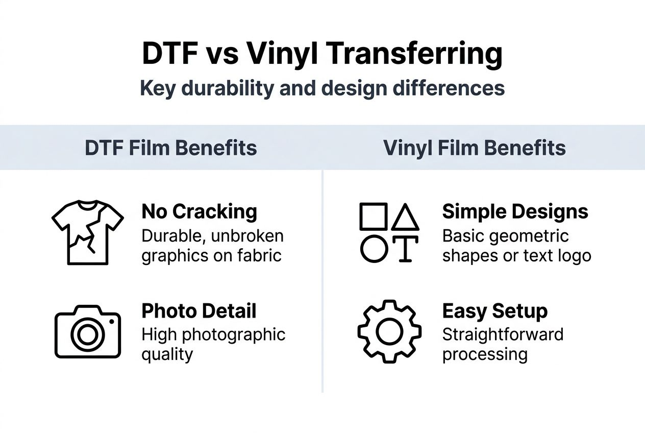 Infographic comparing DTF and vinyl transfer films