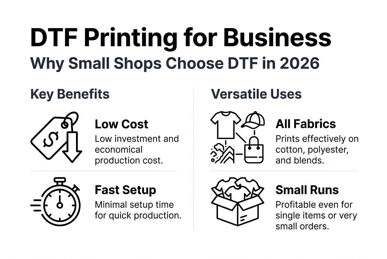 DTF printing benefits and uses visual summary