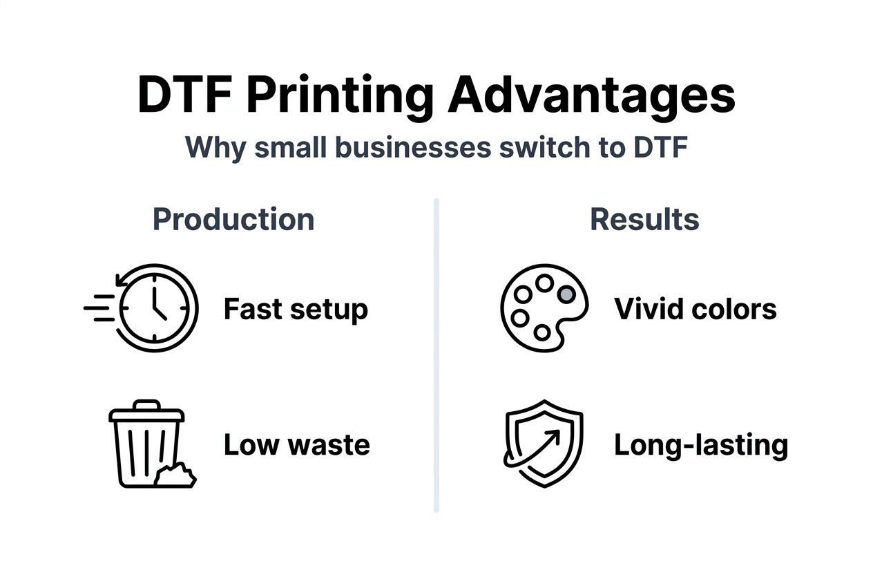 Minimalist infographic showing DTF business benefits
