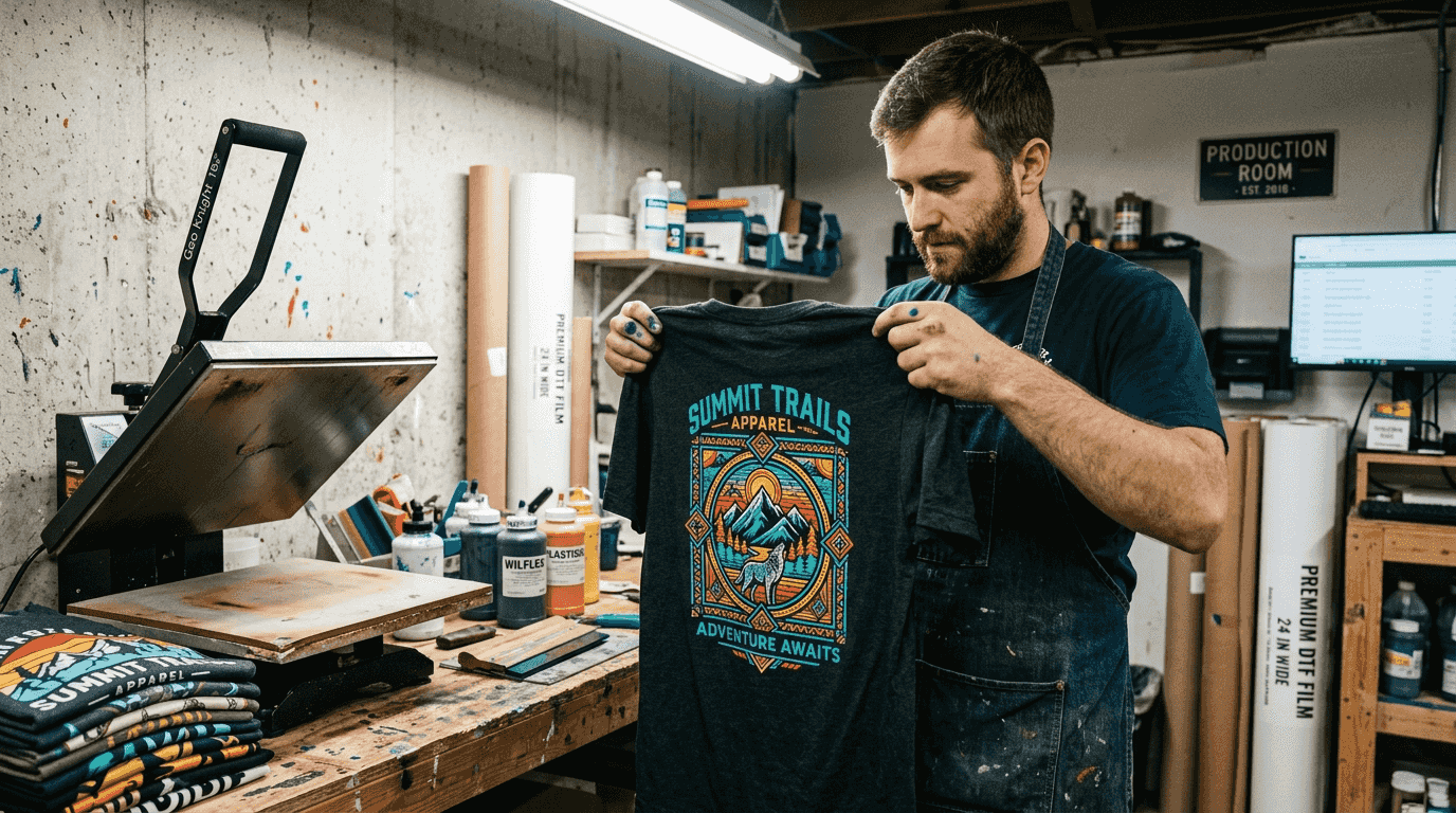 Shop worker inspecting print quality