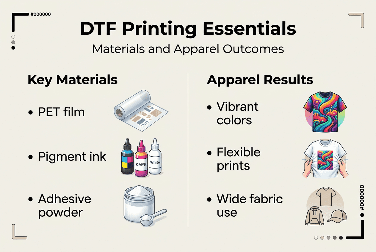 Infographic on DTF materials and results