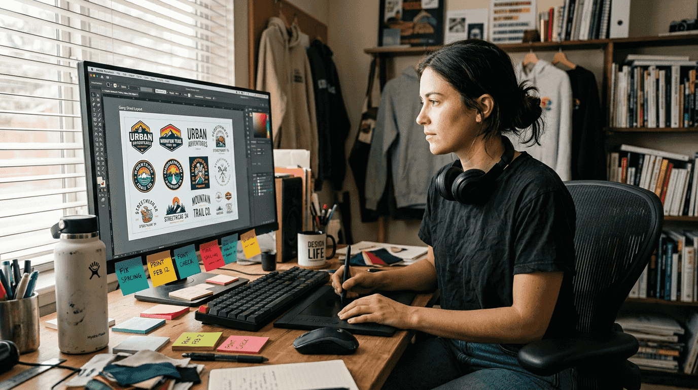 Designer preparing manual gang sheet layout