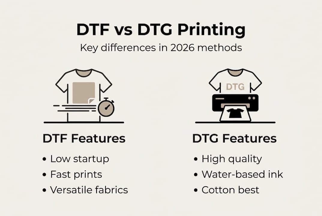 Infographic comparing DTF and DTG features