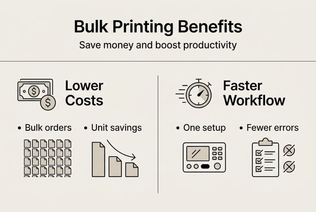Infographic with cost and efficiency benefits of bulk printing