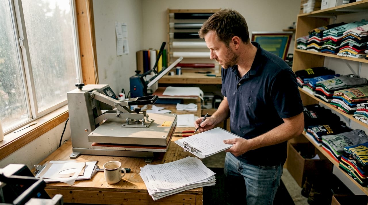 Production manager checking apparel printing workflow