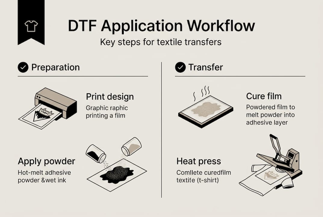 Infographic of DTF application workflow steps