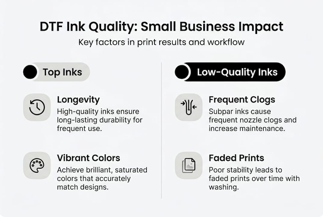 Infographic showing DTF ink quality comparison