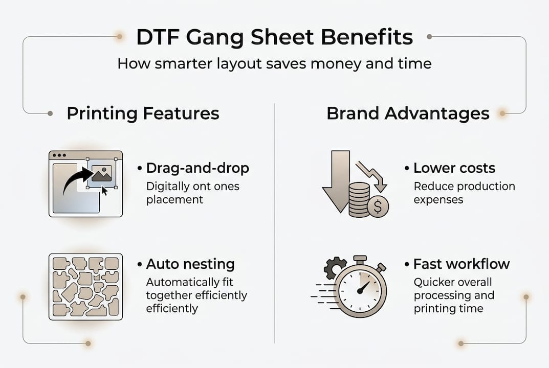 Infographic of DTF gang sheet builder benefits