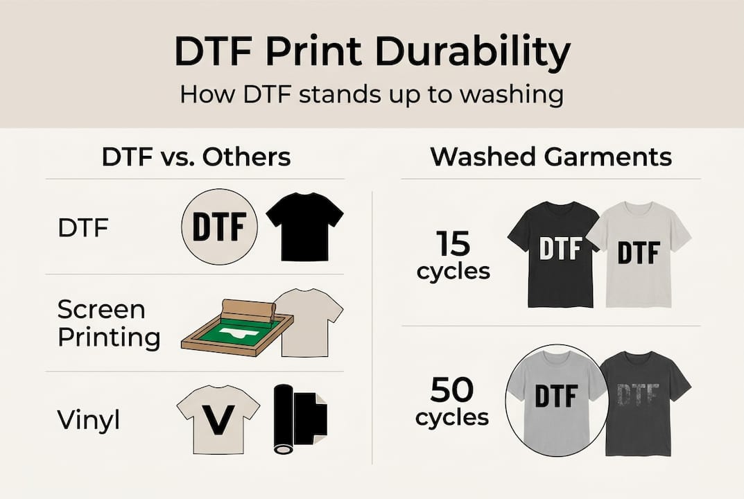 Infographic comparing DTF print durability
