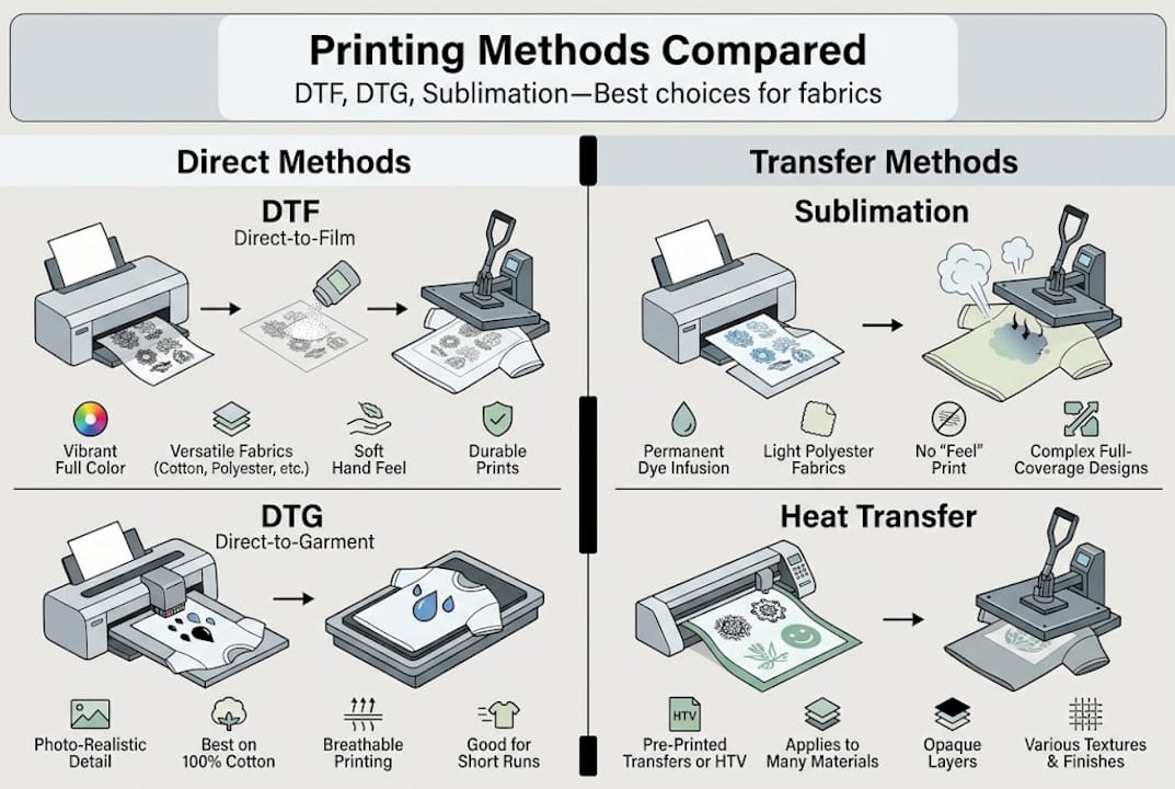 Infographic comparing digital textile print methods