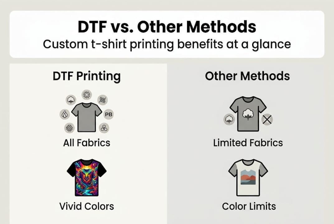 Infographic comparing DTF and other printing methods