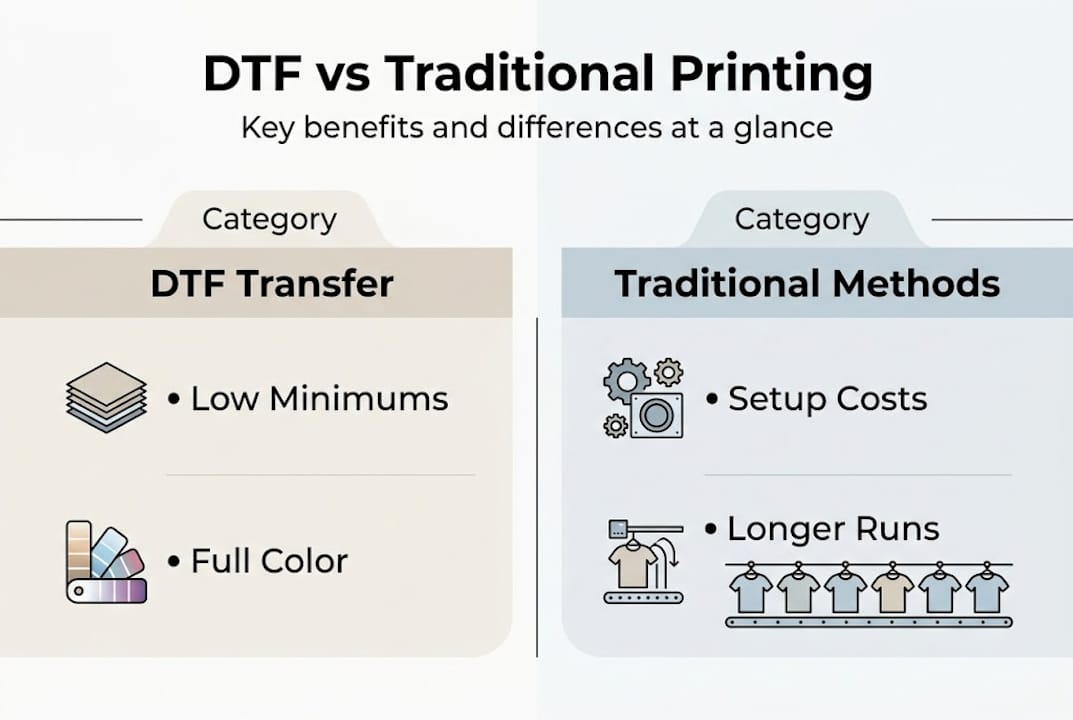 Infographic compares DTF to traditional printing