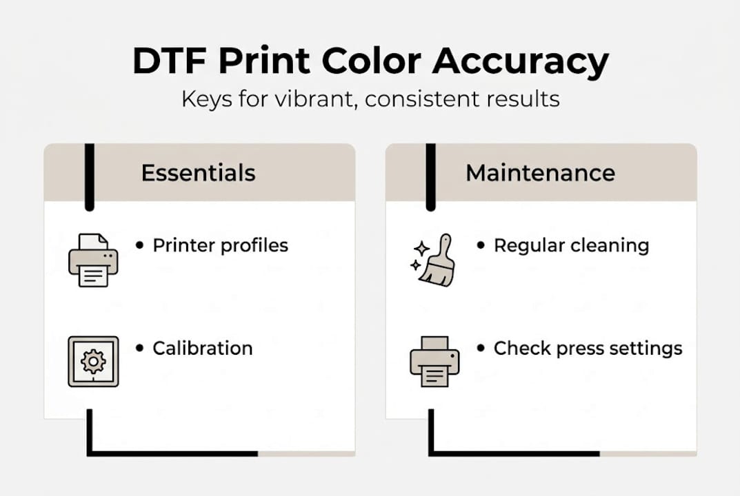 Infographic of DTF print color accuracy tips