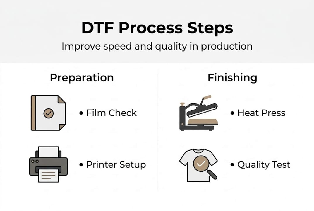 Infographic showing DTF production process steps