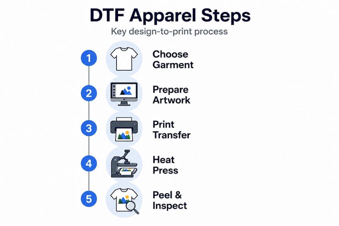 Infographic: DTF custom apparel design process steps