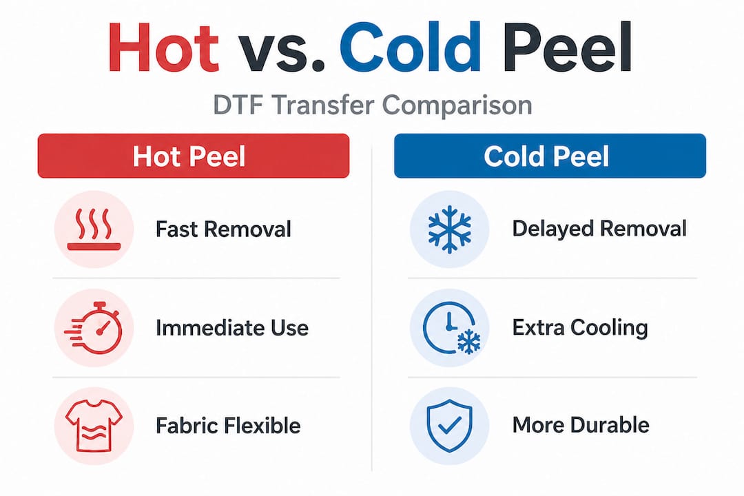 Infographic comparing hot and cold peel transfer