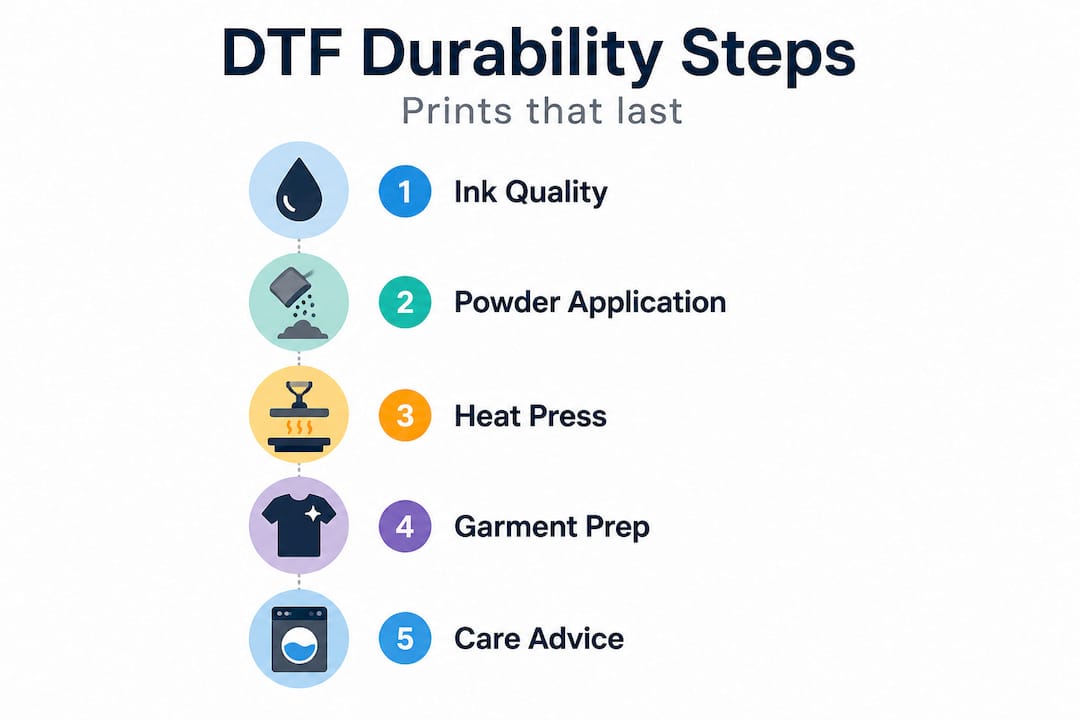 Vertical infographic on DTF durable print steps