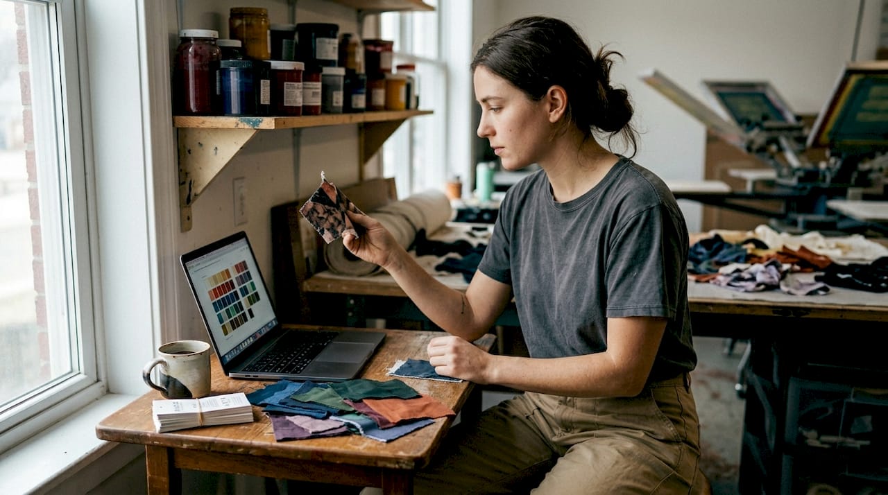 Woman checking color accuracy for prints