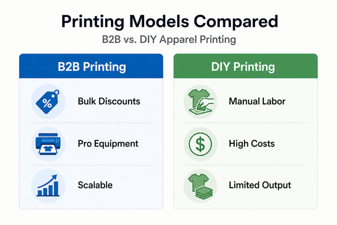 Infographic comparing B2B and DIY apparel printing