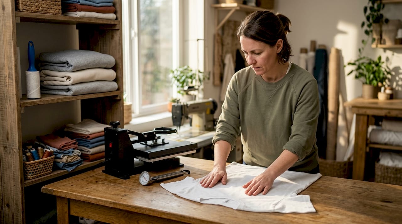 Woman preparing fabric for DTF printing process