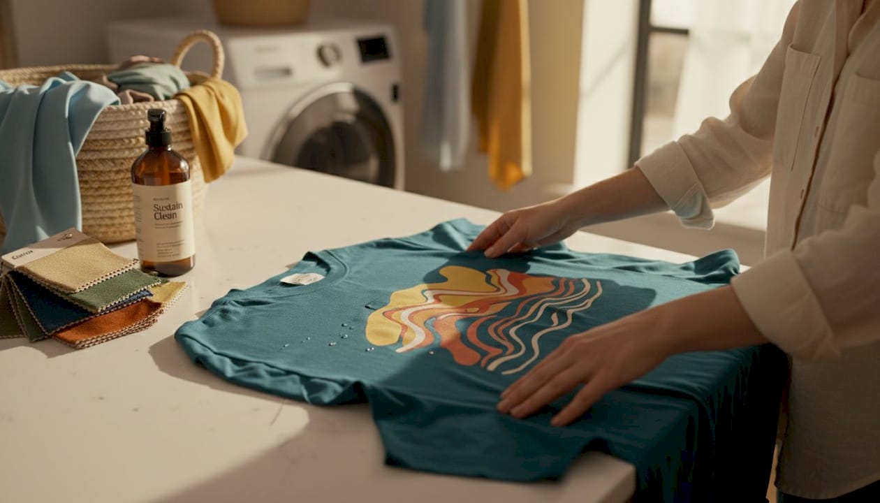Designer inspects washed DTF print quality