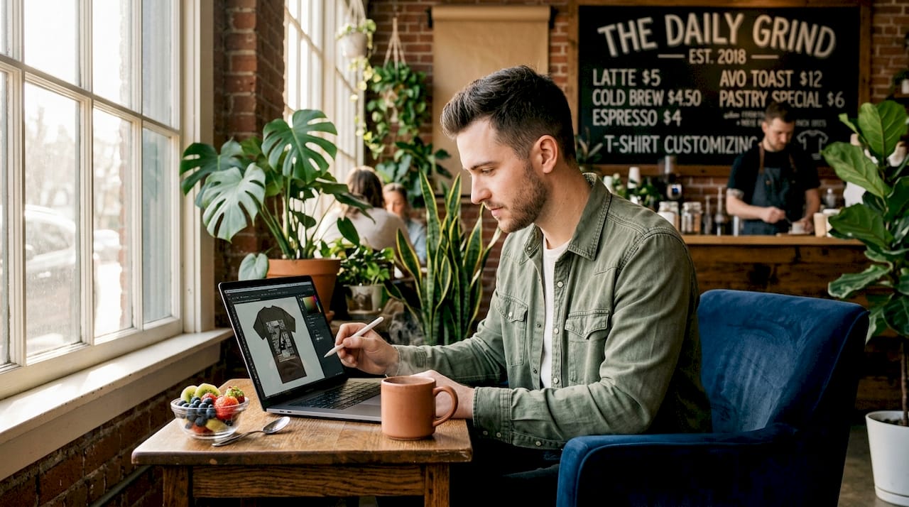 Person personalizing apparel on digital marketplace