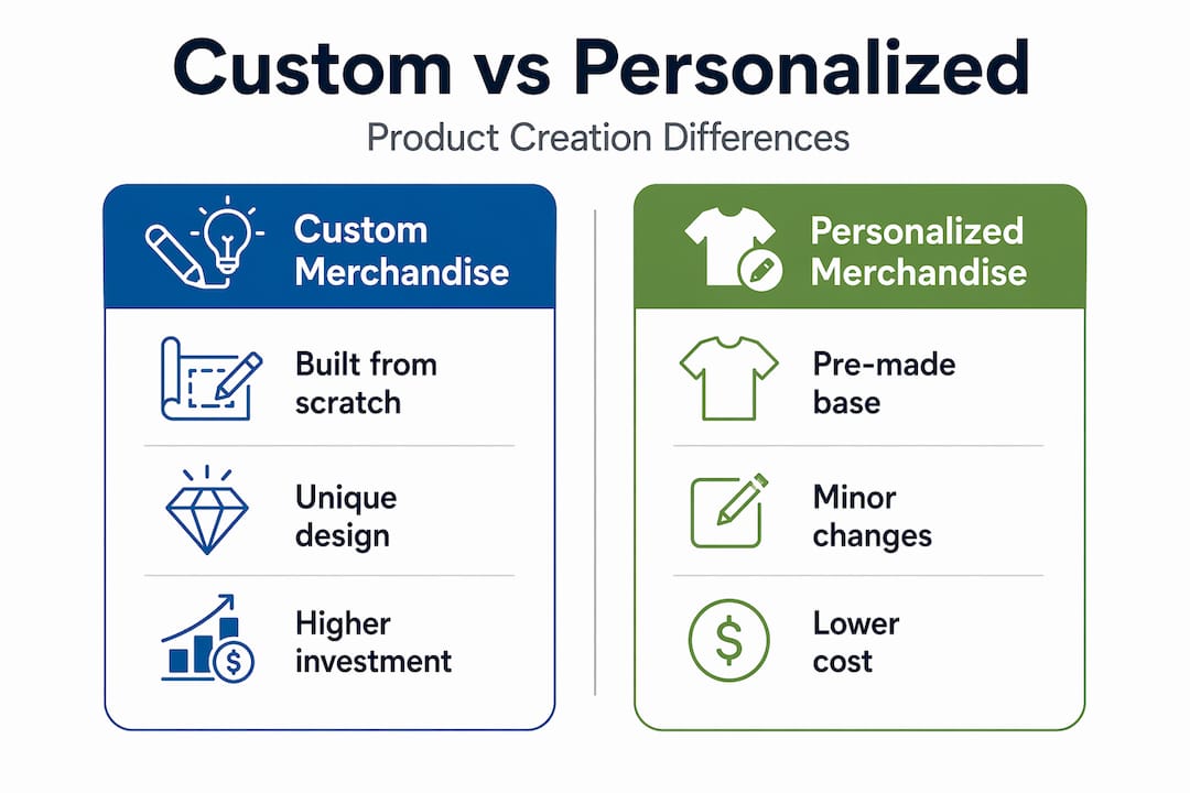 Custom vs personalized merchandise infographic