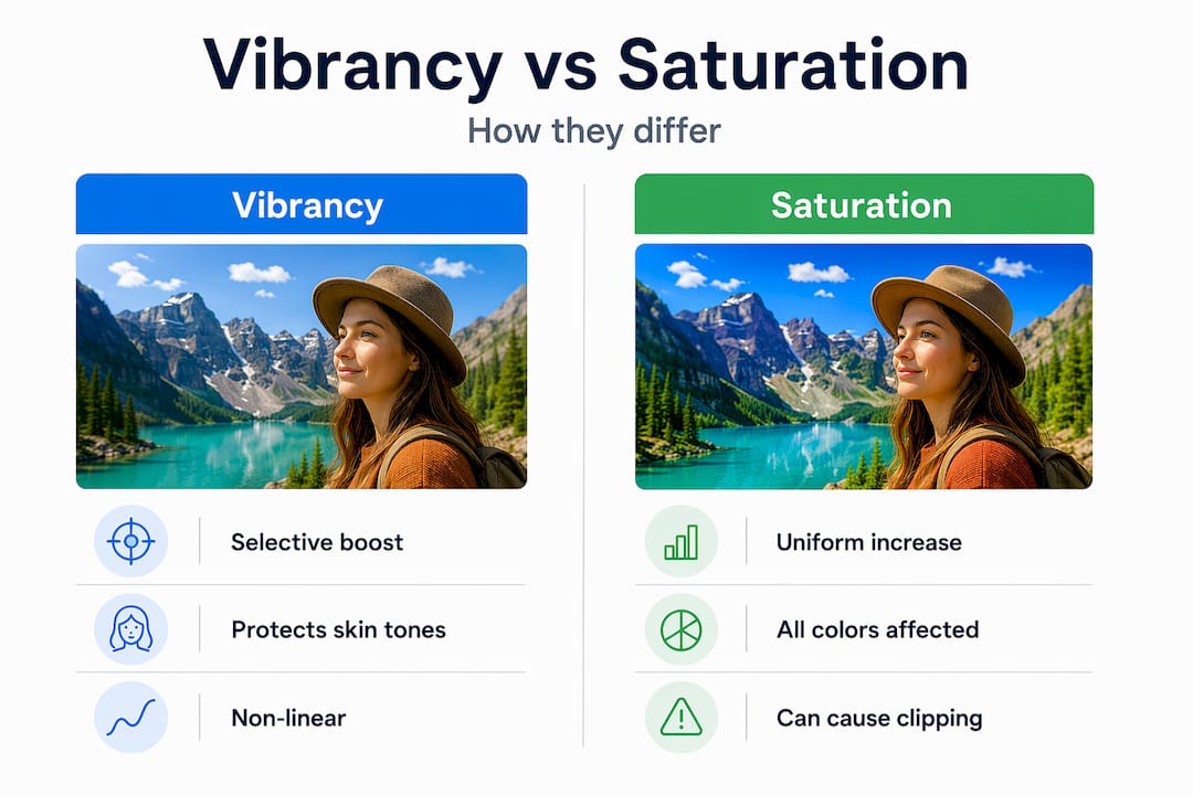 Infographic comparing vibrancy and saturation features