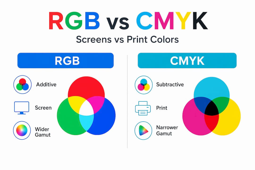 Infographic comparing RGB and CMYK color models