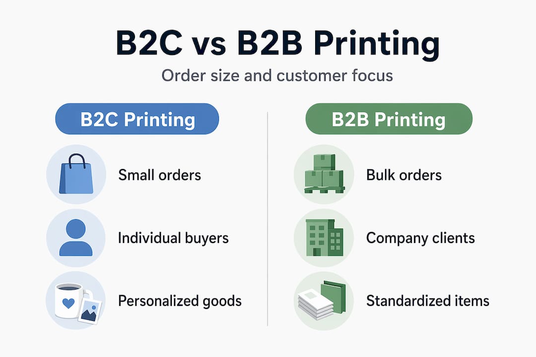 Infographic comparing B2C and B2B printing features