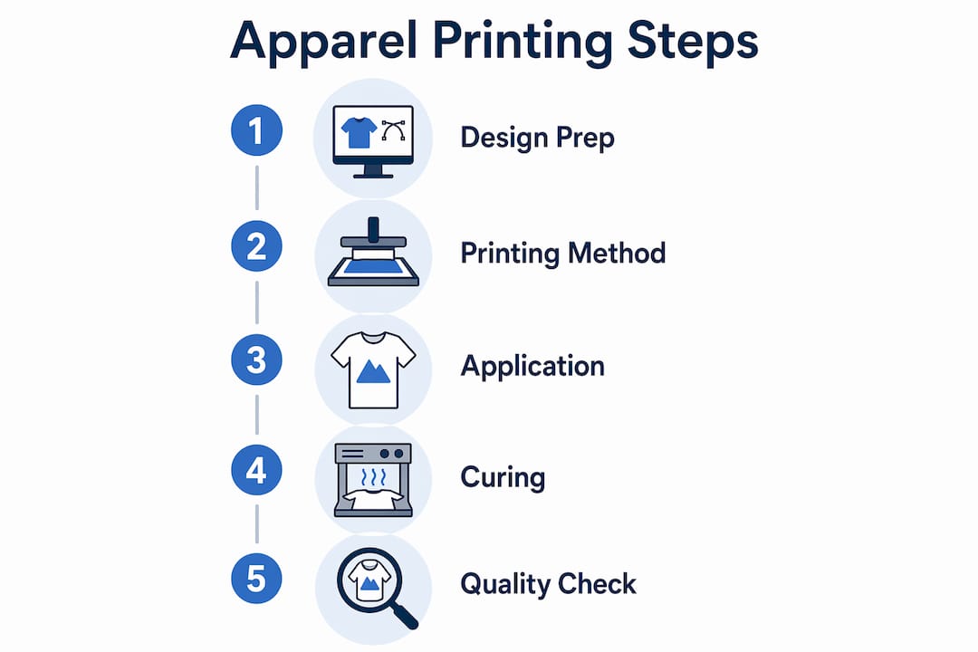 Infographic detailing apparel printing process steps