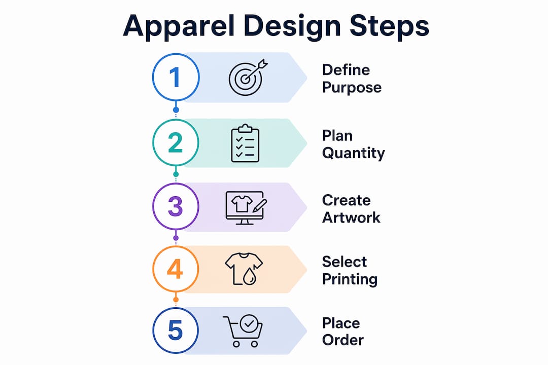 Infographic illustrating key steps in custom apparel design process