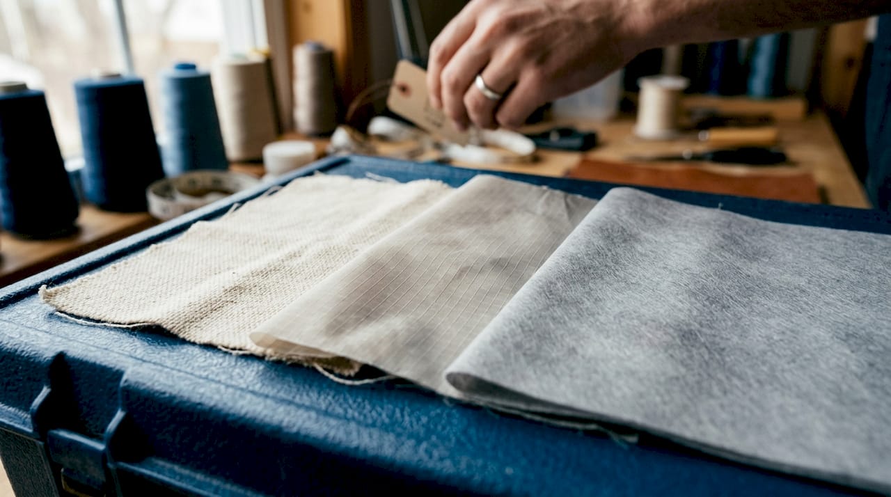 Close-up of cotton, polyester knit, and nonwoven fabric textures