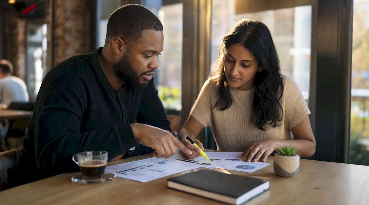 Collaborators reviewing transfer pricing documents together
