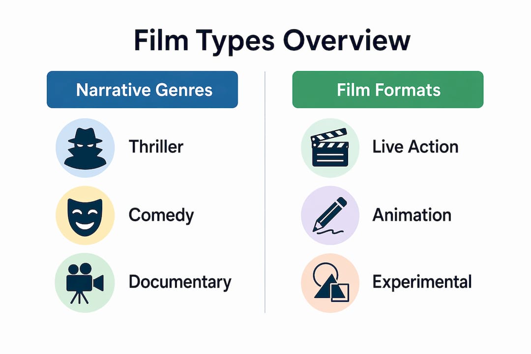 Infographic contrasting film genres with film formats