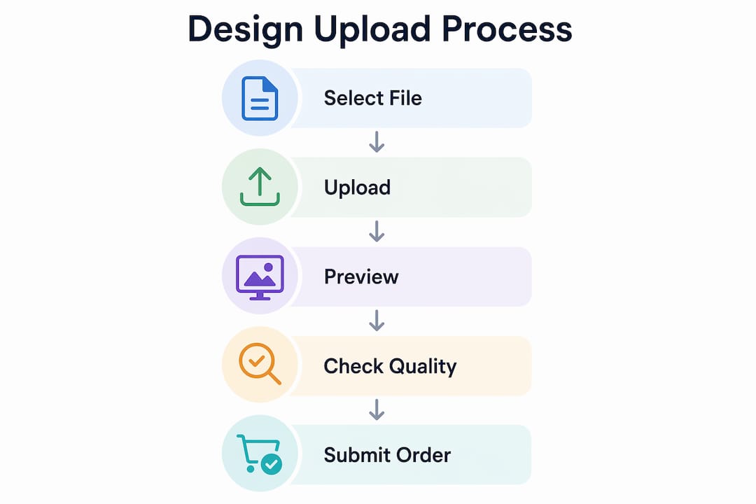Infographic showing design upload steps