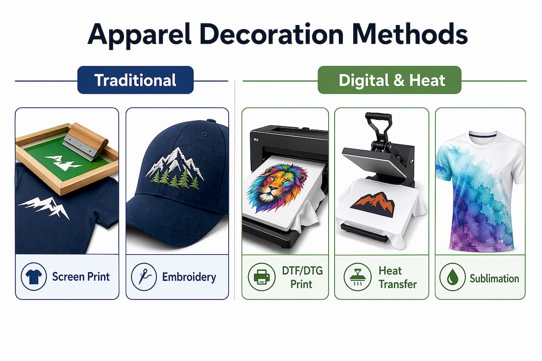 Infographic comparing apparel decoration methods