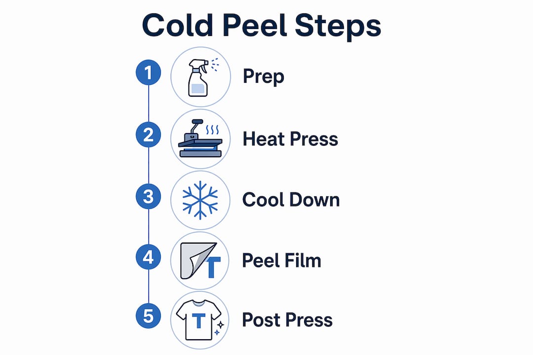 Infographic showing five key cold peel transfer steps