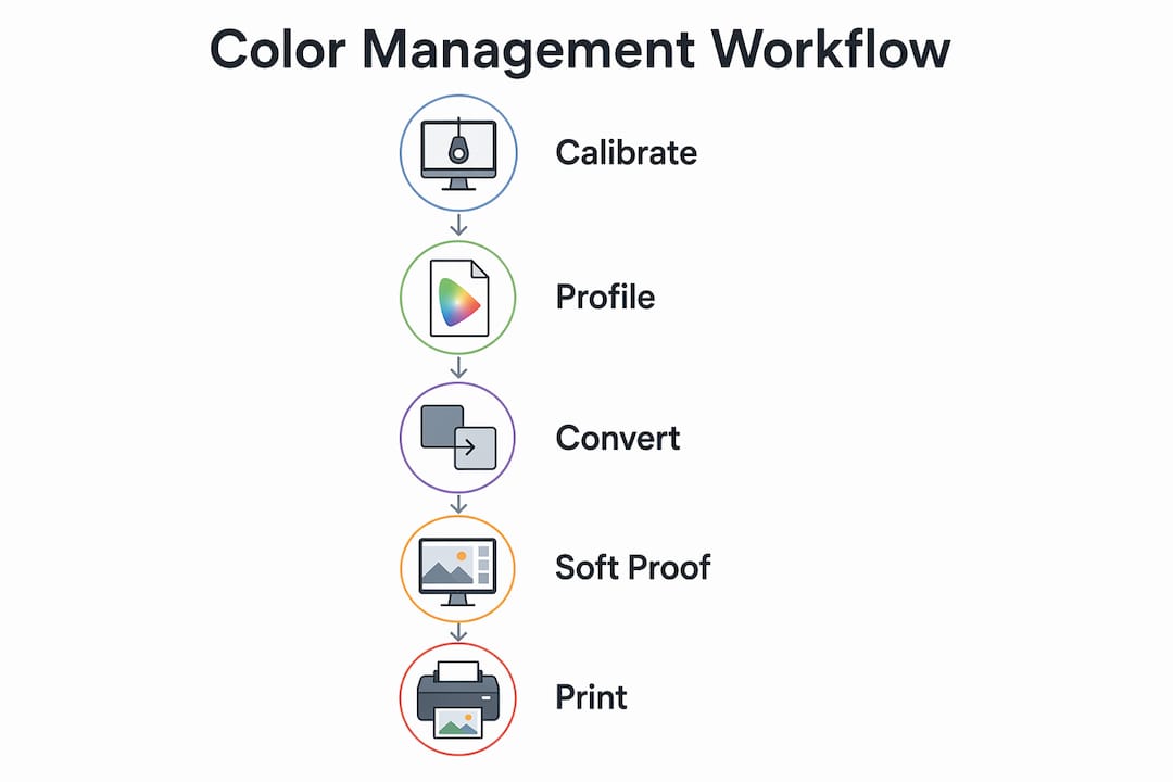 Infographic showing color management workflow steps