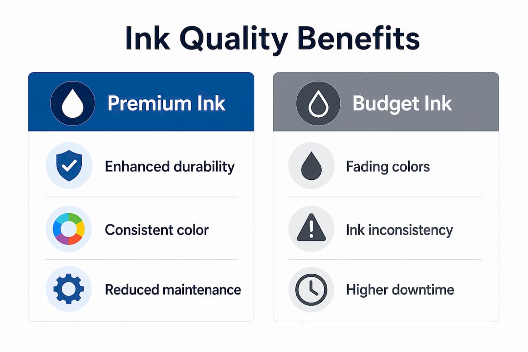 Infographic comparing benefits of premium vs. budget ink