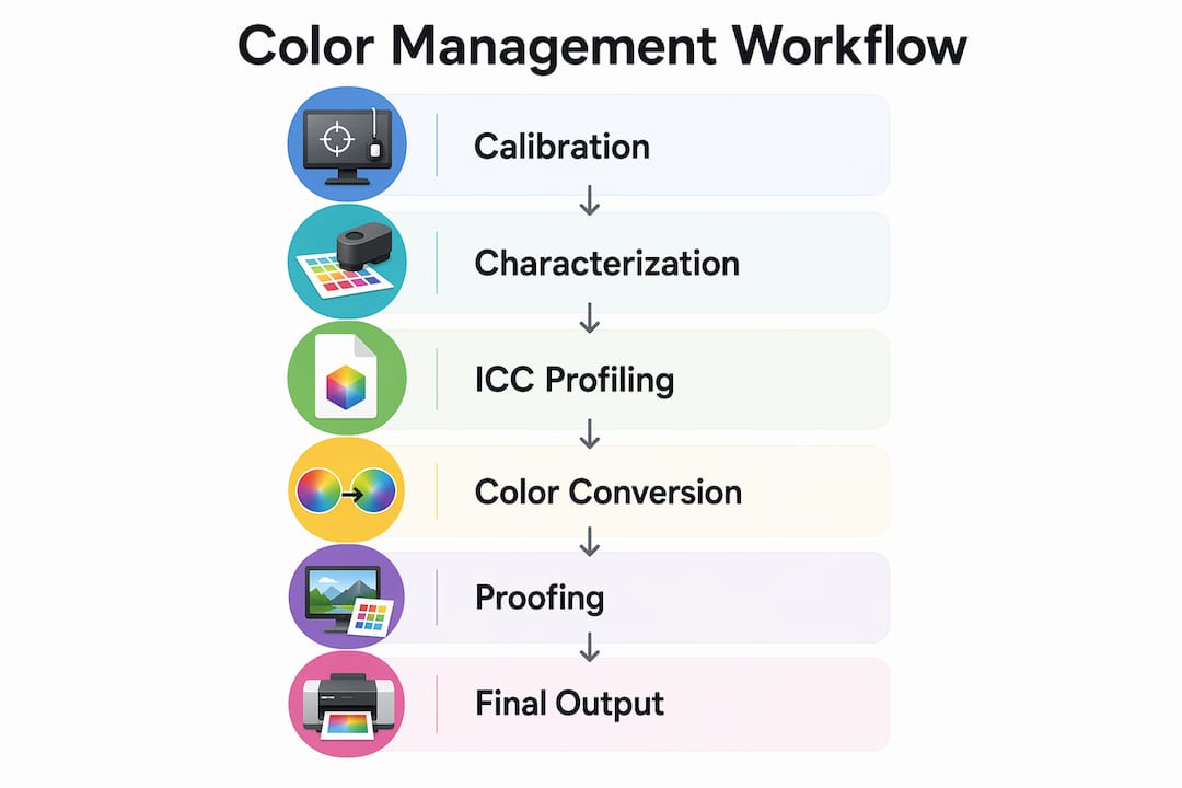 Infographic showing key steps in color management workflow