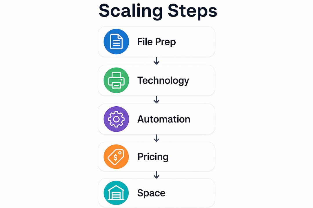 Infographic showing steps to scale print production