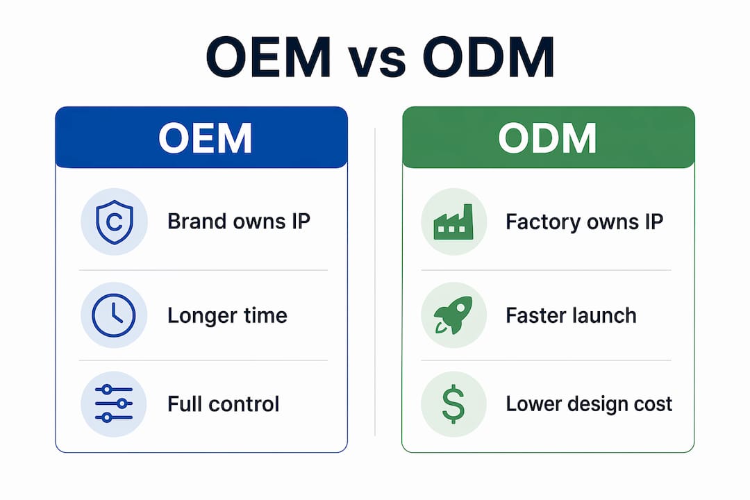Infographic comparing OEM and ODM operational models in apparel production